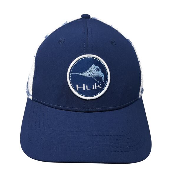 HUK Snapback Trucker Hat Blue One Size Adjustable Lightweight Mesh Back 6 Panel - Picture 1 of 9
